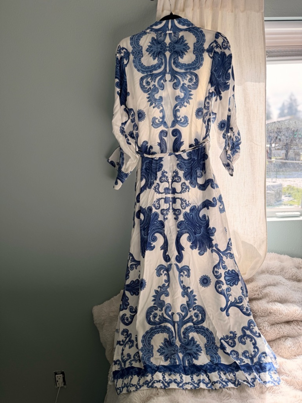 1. State Blue and White Printed Maxi Shirt Dress - Picture 4 of 7